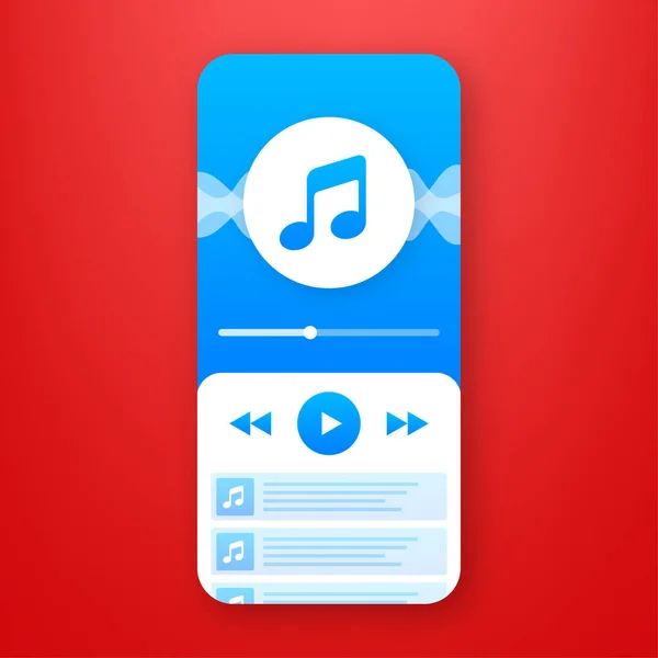 Interfaccia applicazione mobile. Lettore musicale. App musicale. Azione vettoriale Illustrazione. — Vettoriale Stock