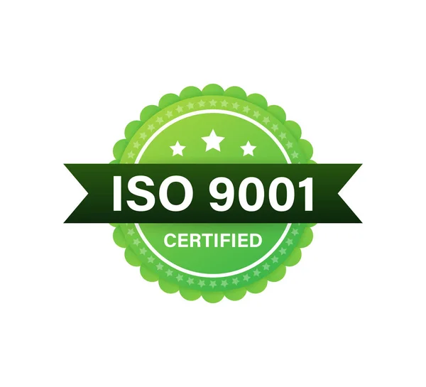 ISO 9001 Gecertificeerde badge, pictogram. Certificeringsstempel. vlakke ontwerpvector. — Stockvector