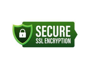 Beyaz arkaplanda izole edilmiş güvenli bağlantı ikonu vektör çizimi, yassı biçimli ssl kalkan simgeleri.