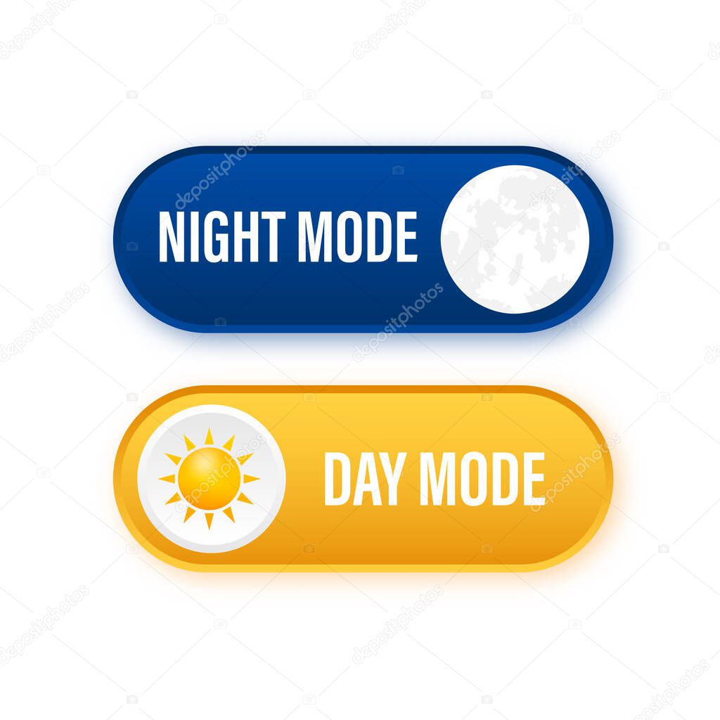 Button with night mode on dark background. Ui design. Dark theme. App interface design concept. Vector stock illustration.