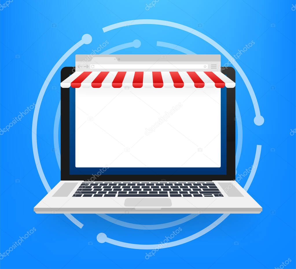 Shopping Online on Website. Online store, shop concept on laptop screen. Vector illustration