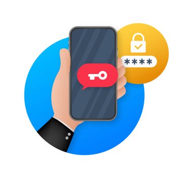 İki adım doğrulama vektör illüstrasyonu, düz çizgi film akıllı telefonu ve bilgisayar güvenliği girişi veya imzası. Vektör stok illüstrasyonu.