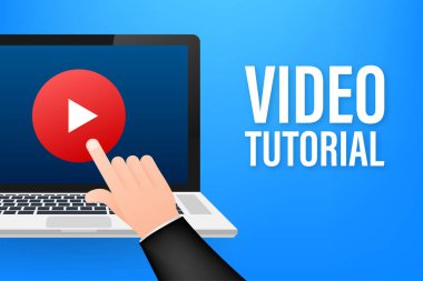 Video dersleri simgesi konsepti. Eğitim ve öğrenim geçmişi, uzak eğitim ve bilgi gelişimi. Video konferansı ve giysi ikonu, internet ve video servisleri. Vektör illüstrasyonu.