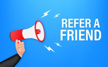 El ele megafon, bir arkadaşa yönlendir. Vektör stok illüstrasyonu.