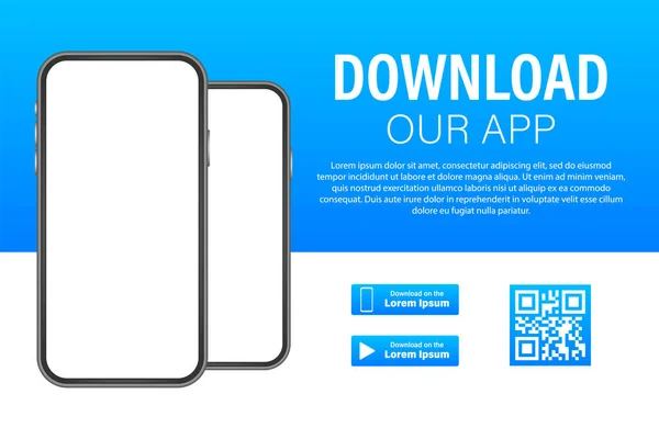 Download de pagina van de mobiele app. Lege smartphone op het scherm voor uw app. App downloaden. Voorraadillustratie van vectoren — Stockvector