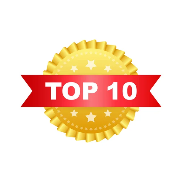 Top 10 des étiquettes. Icône de couronne de laurier d'or. Illustration vectorielle. — Image vectorielle