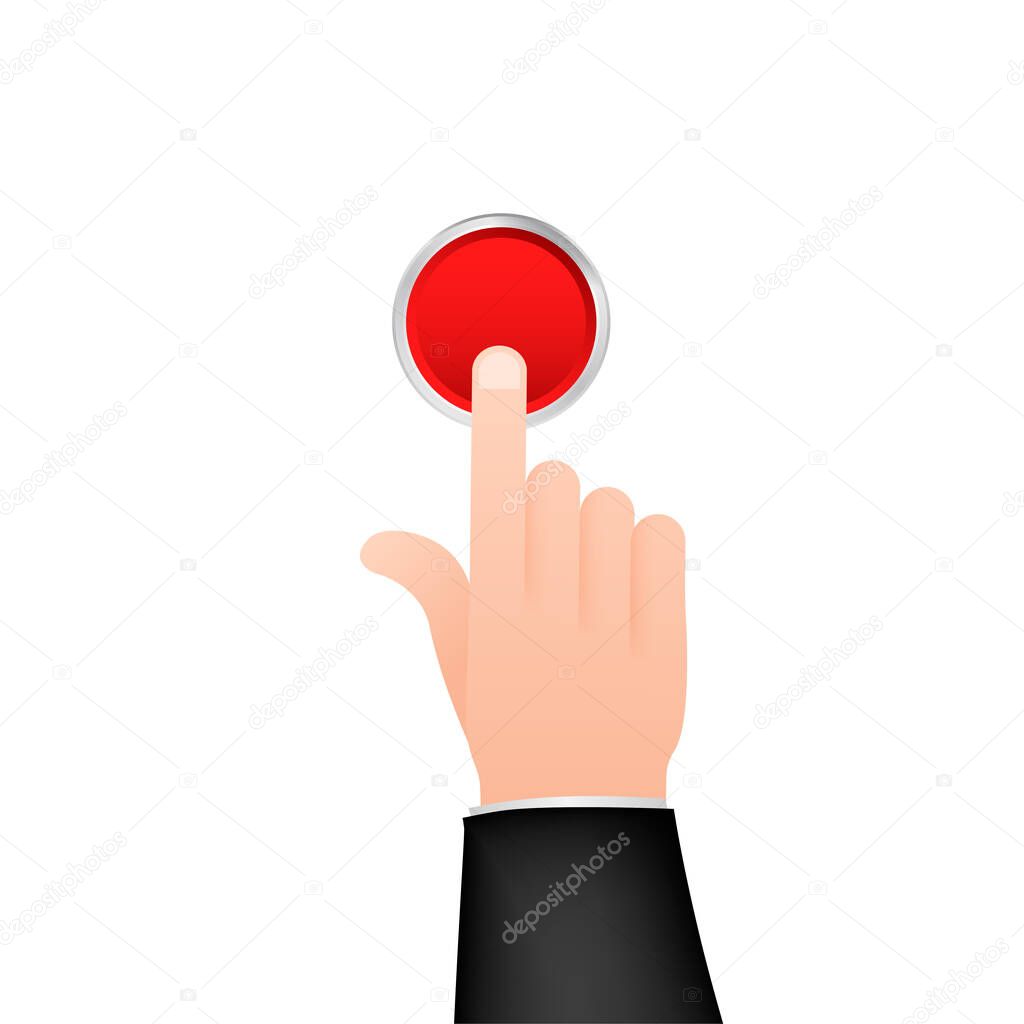 Flat button hand for web design. Push touch screen. Click button. Vector stock illustration.