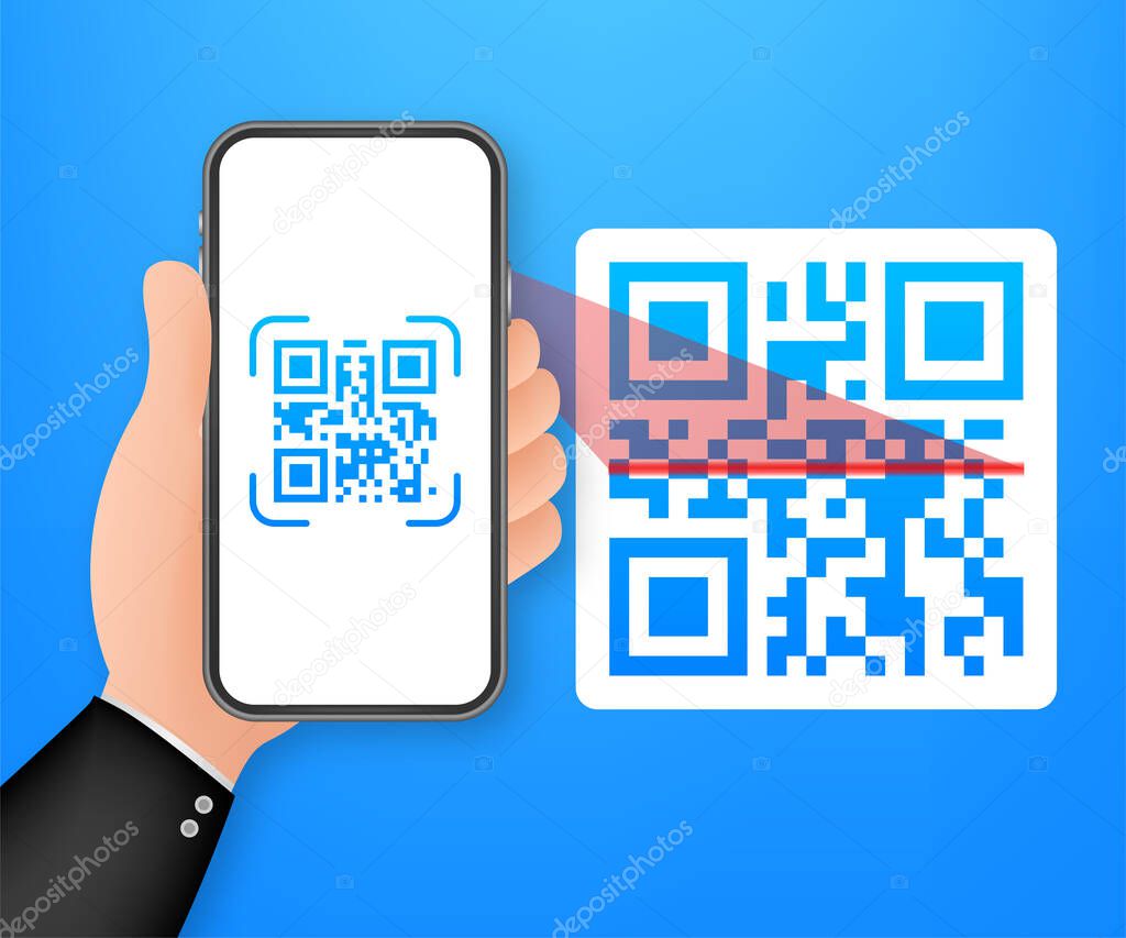 Scan QR code to Mobile Phone. Electronic, digital technology, barcode. Vector stock illustration