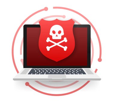Siber saldırı. Balık oltası, dizüstü bilgisayar, internet güvenliği ile veri işleme. Vektör stok illüstrasyonu