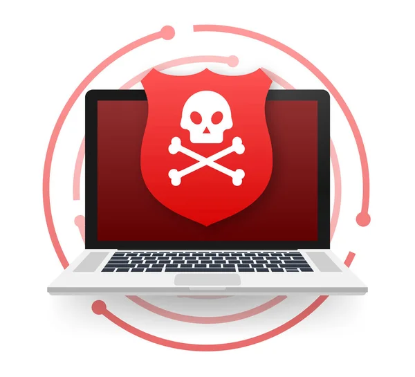 Siber saldırı. Balık oltası, dizüstü bilgisayar, internet güvenliği ile veri işleme. Vektör stok illüstrasyonu