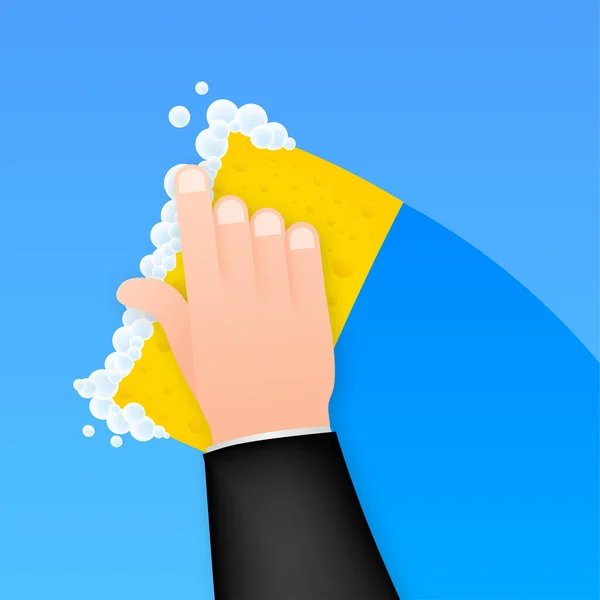 Πλύσιμο Πλύσιμο Πιάτων Υγρό Πλύσης Πιάτα Και Κίτρινο Σφουγγάρι Εικονογράφηση — Διανυσματικό Αρχείο