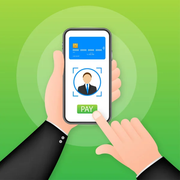 Móvel Conceito de pagamento com ilustração de smartphone, cartão de crédito. Ilustração vetorial. —  Vetores de Stock