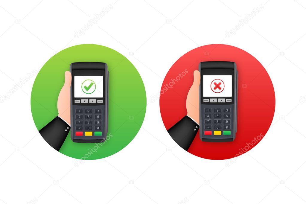 POS terminal. Approved and Rejected payment. Vector stock illustration