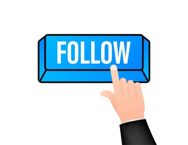 Takip et. El tıklama simgesi. Parmak tıklama simgesi. Vektör stok illüstrasyonu