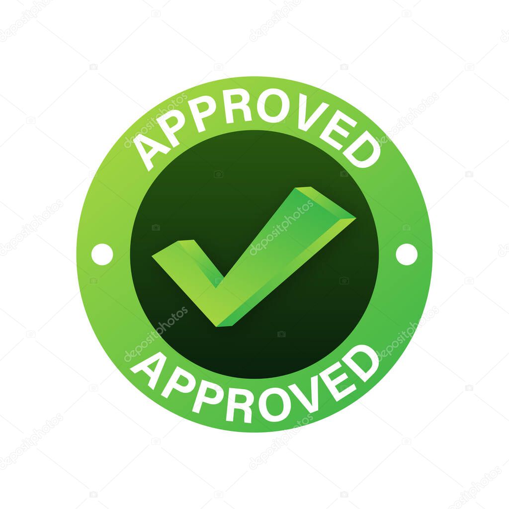 Approved medal. Round stamp for approved and tested product, software and services. Vector stock illustration