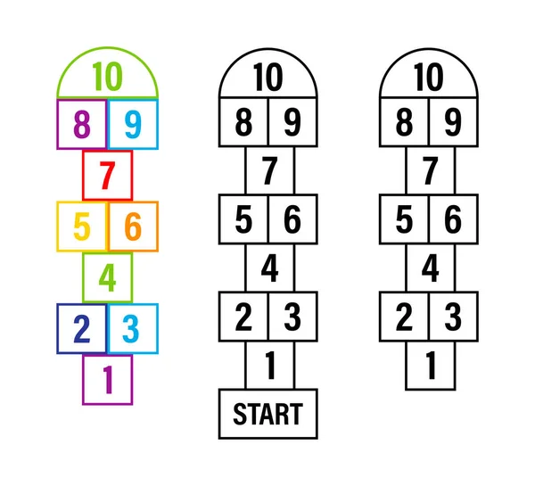 어린이 호프 스카치 게임 템플릿 세트. 벡터 주식 삽화. — 스톡 벡터