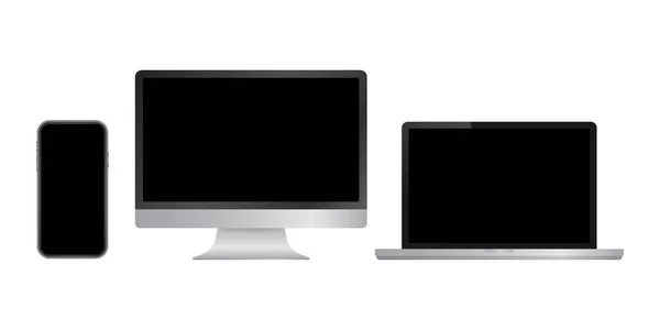 现实的电脑笔记本电脑、智能手机和平板电脑。监视器屏幕显示模板.矢量存量说明. — 图库矢量图片