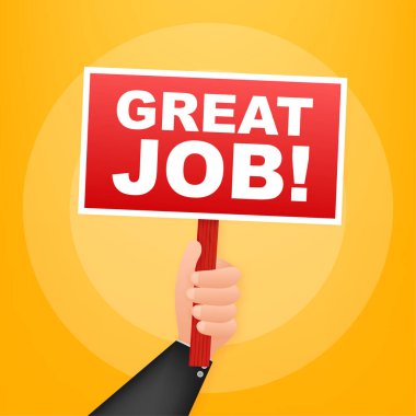 İyi iş çıkardın. Pankart tasarımı için el ele tutuşma pankartı olan bir çizgi film posteri. Banner, Billboard tasarımı. Vektör stok illüstrasyonu.