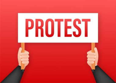 Protestocuların elleri protesto işaretleri tutuyor. Vektör stok illüstrasyonu.