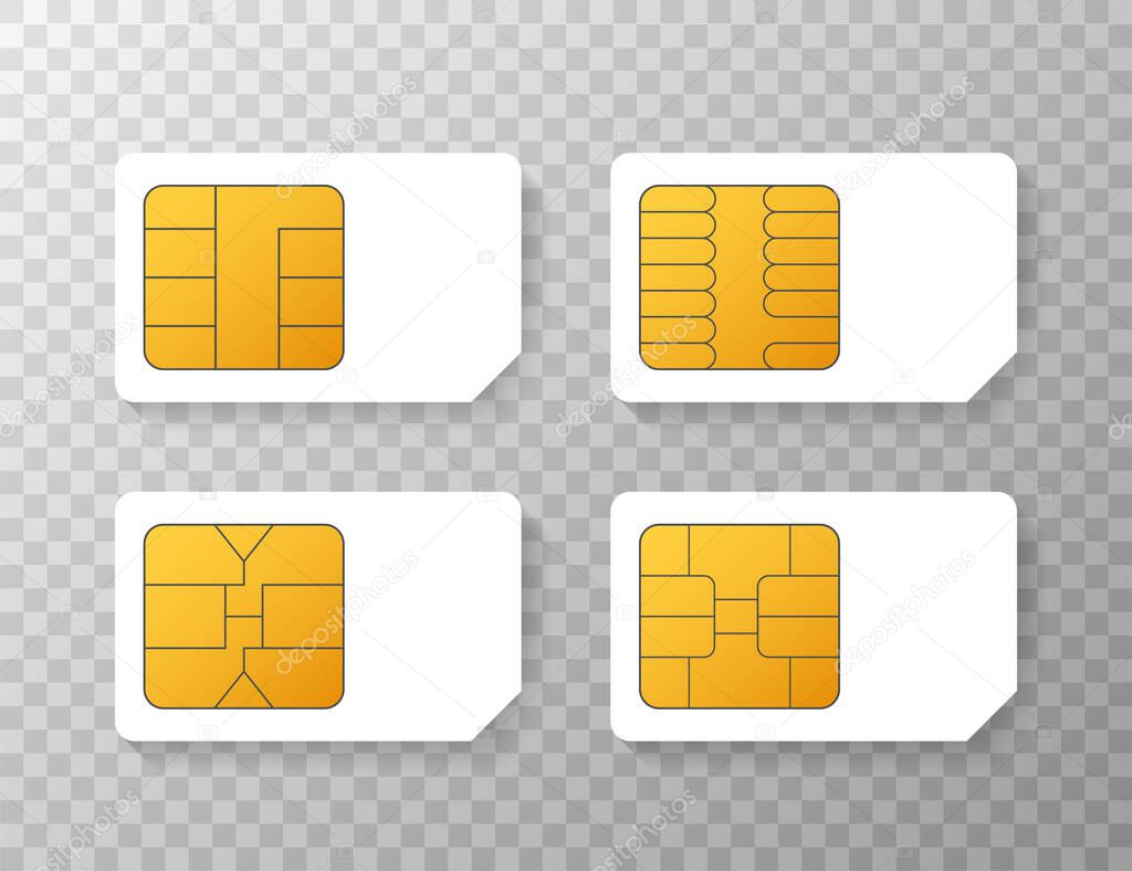 Mobile Cellular Phone Sim Card Chip Isolated on Background. Vector stock illustration.