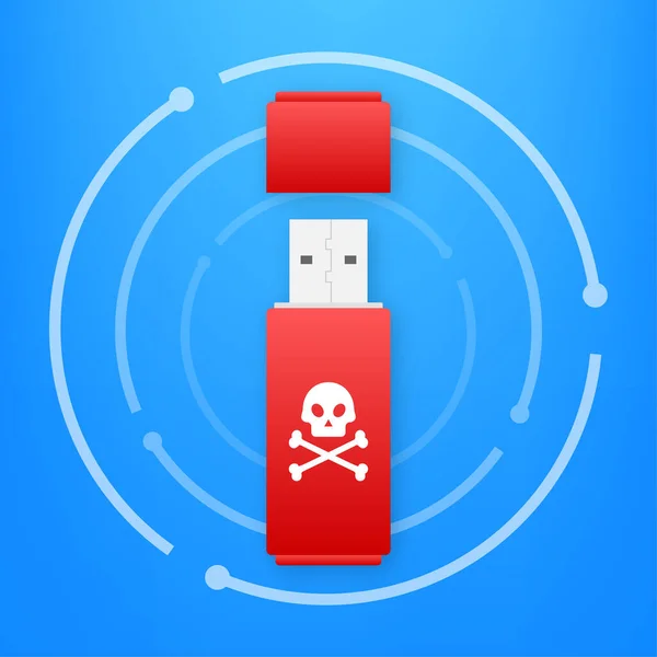 Virus informático en la tarjeta flash USB. Protección contra virus. Ilustración de stock vectorial. — Archivo Imágenes Vectoriales