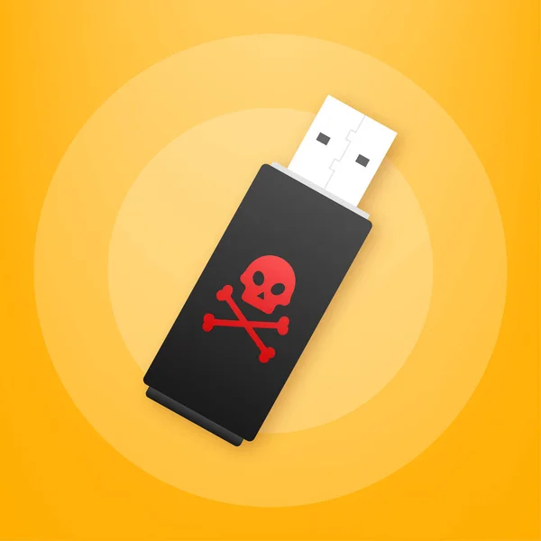 Virus informático en la tarjeta flash USB. Protección contra virus. Ilustración de stock vectorial. — Archivo Imágenes Vectoriales
