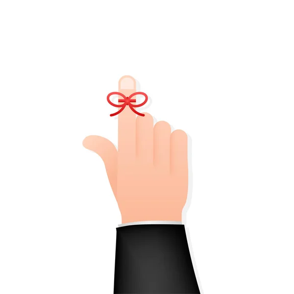 Don t Forget reminder. Rope bow on finger pointing. Vector stock illustration. — Stock Vector