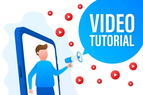 Video tutorials ikon koncepció. Tanulási és tanulási háttér, távoktatás és tudásnövekedés. Videokonferencia és webinárium. — Stock Vector