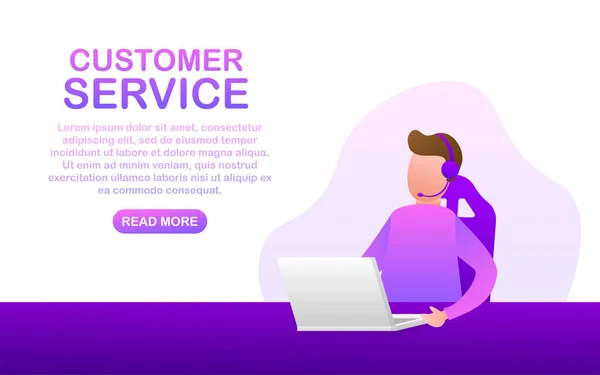 Kundenservice. Call Center Landing Page. Online-Support-Center, Hilfe. Vektoraktiendarstellung. — Stockvektor