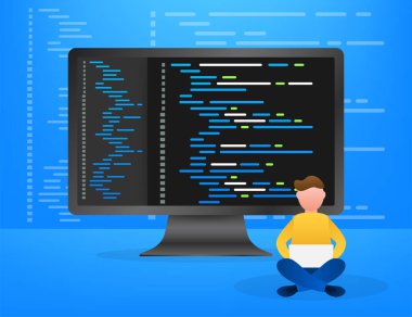 Dijital Java kod metni. Bilgisayar yazılım kodlama vektör kavramı. Senaryo Java programlanıyor, ekran illüstrasyonunda dijital program kodu. Vektör stok illüstrasyonu.