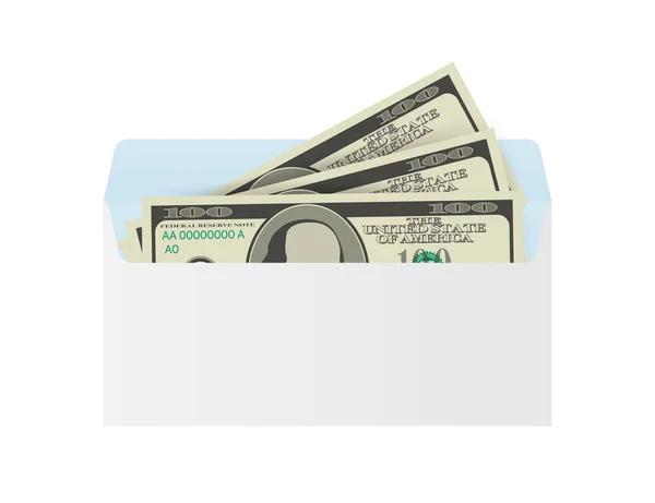 Des billets en dollars dans une enveloppe blanche. Envoyer concept d'argent. Illustration vectorielle. — Image vectorielle