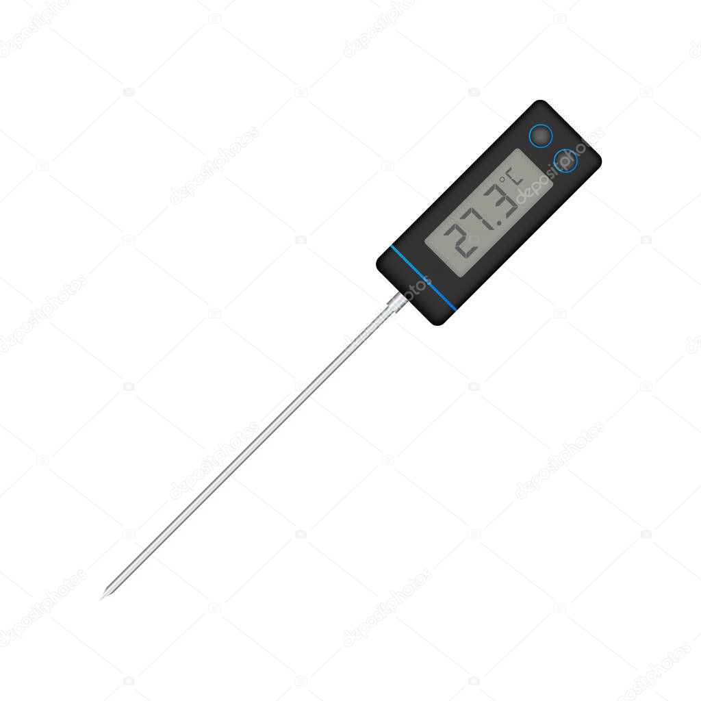 Kitchen or laboratory thermometer. Food temperature. Vector stock illustration.