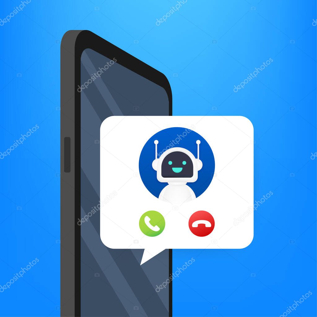 Business card with robo call. Mobile phone. Robo call. Cpam. Vector stock illustration.