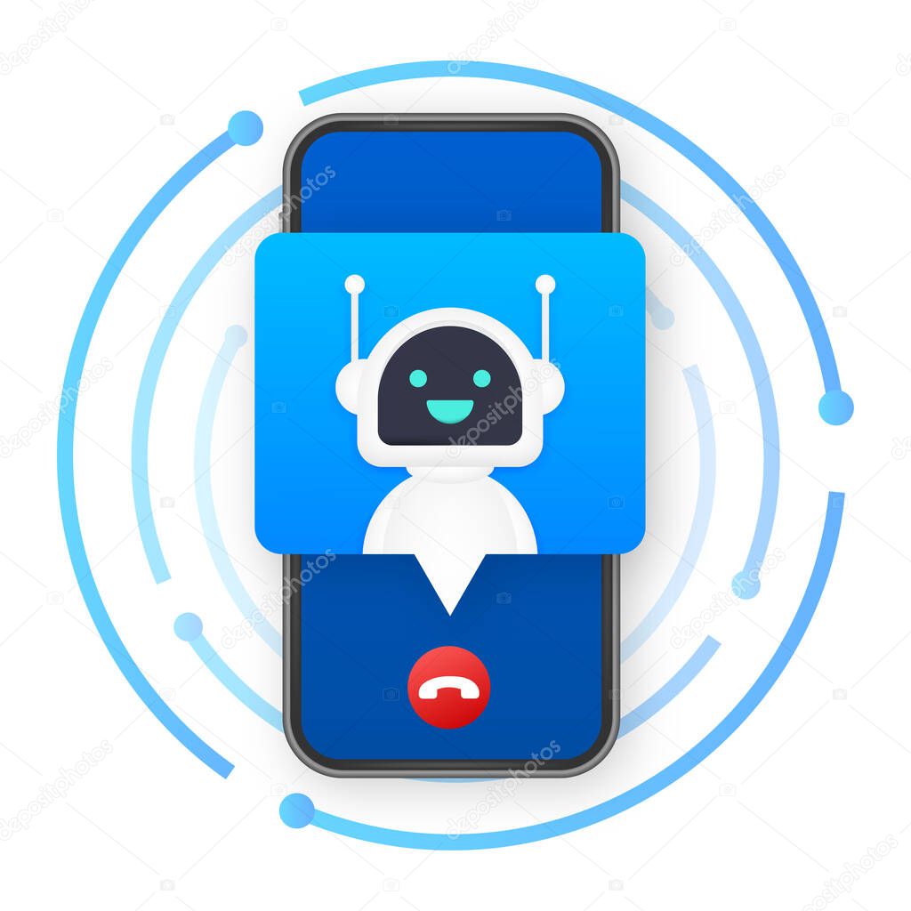 Business card with robo call. Mobile phone. Robo call. Cpam. Vector stock illustration.