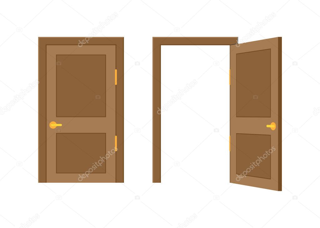 Open end closed door. Interior design. Business concept. Front view. Home office concept. Business success.