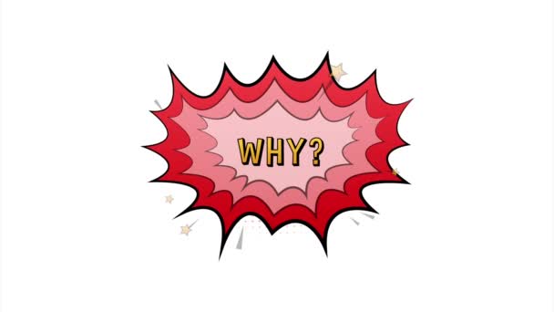 Комическая речь пузыри с текстом "Почему". Винтажная карикатура. Символ, наклейка, специальное предложение, рекламный значок. Иллюстрация. — стоковое видео