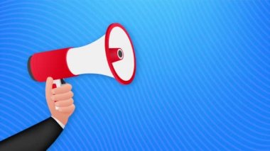 Megafon El, mesaj gönüllüleriyle iş konsepti. hisse illüstrasyonu.