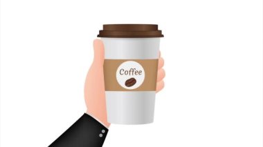 Tek kullanımlık kahve fincanı elinde. hisse illüstrasyonu.