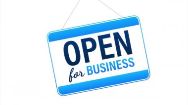 İş tabelasına açık. Ticari finansal pazarlama için düz tasarım. Bankacılık reklam bürosu hisse senedi fonu ticari geçmişi minimum konsept.