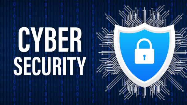 Logo kybernetické bezpečnosti se štítem a značkou. Koncept bezpečnostního štítu. Internetová bezpečnost. Stock illustration. — Stock video