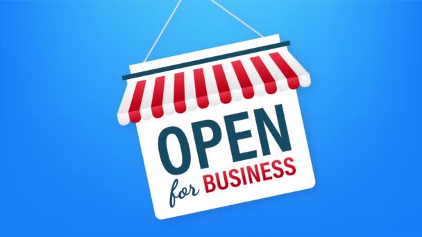 Open for business sign. Flat design for business financial marketing. Banking advertisement office stock fund commercial background in minimal concept. — Stock Video