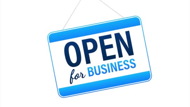 Open for business sign. Flat design for business financial marketing. Banking advertisement office stock fund commercial background in minimal concept. — Stock Video