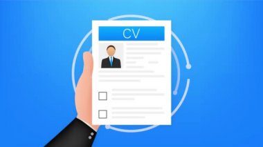 Özgeçmiş. İş görüşmesi konsepti. Özgeçmiş yazıyorum. Kişisel özgeçmişi olan bir laptop. resimleme.