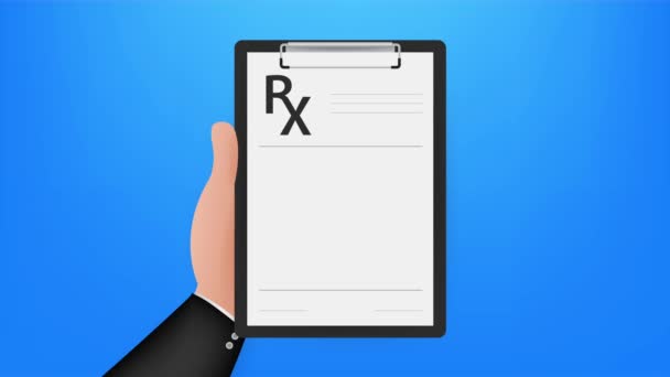 Formulaire de prescription Rx vierge isolé sur fond blanc. illustration de stock. — Video