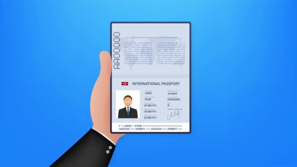 Üres nyitott útlevél sablon. Nemzetközi útlevél a személyes adatok mintájával. készlet illusztráció.