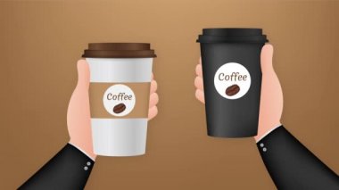 Tek kullanımlık kahve fincanı elinde. hisse illüstrasyonu.