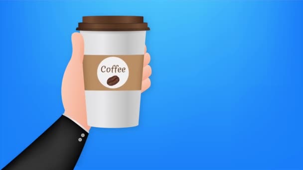 Tazza di caffè usa e getta in mano. illustrazione delle scorte. — Video Stock