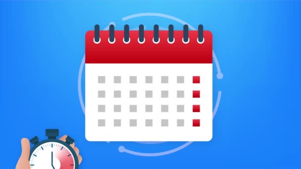 Kalender och klocka ikon. Väggkalender. Viktigt, schema, datum för mötet. stock illustration. — Stockvideo