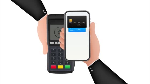 Metodi di pagamento senza contatto Smartphone mobile e wireless POS Terminal stile realistico. illustrazione delle scorte. — Video Stock