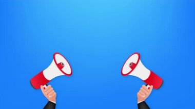 Megafonla el ele tutuşmaya hazır olun. Megafon bayrağı. Web tasarımı. hisse illüstrasyonu.